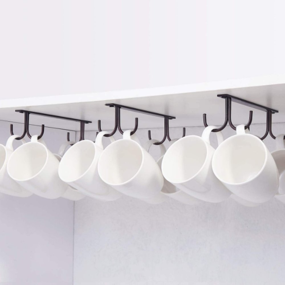 Mug Rack Under Cabinet - Coffee Cup Holder, 12 Mugs Hooks Under Shelf